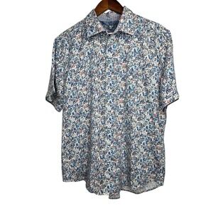 Robert Graham Floral Print Button Up Short Sleeve Shirt Classic Fit 2XL